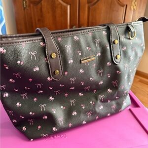 Black Floral Bow Tote Bag - Women